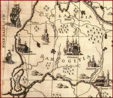 Karolštato vienuolynas su bažnyčia. Ištrauka iš Lietuvos bernardinų provincijos žemėlapio. Aut. Hiršas Leibovičius. Nesvyžius, 1779–1781 m. Šlt: Lietuva žemėlapiuose, Vilnius: Lietuvos nacionalinis muziejus, 2002