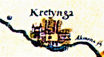 Kretingos miestas ir dvaras (kairėje) Prūsijos karalystės Klaipėdos apylinkių žemėlapyje. XVII a. Klaipėdos Mažosios Lietuvos istorijos muziejus